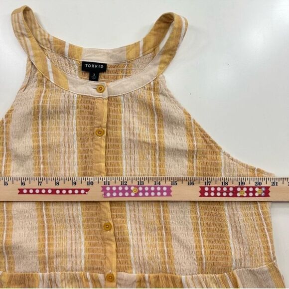 Torrid Yellow Babydoll Rayon Crepe Smocked Tank Sleeveless Stripes 3X - Picture 8 of 11